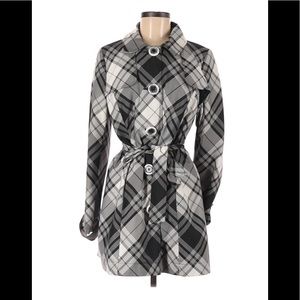 Axcess Trench Coat Black White Plaid Size Large